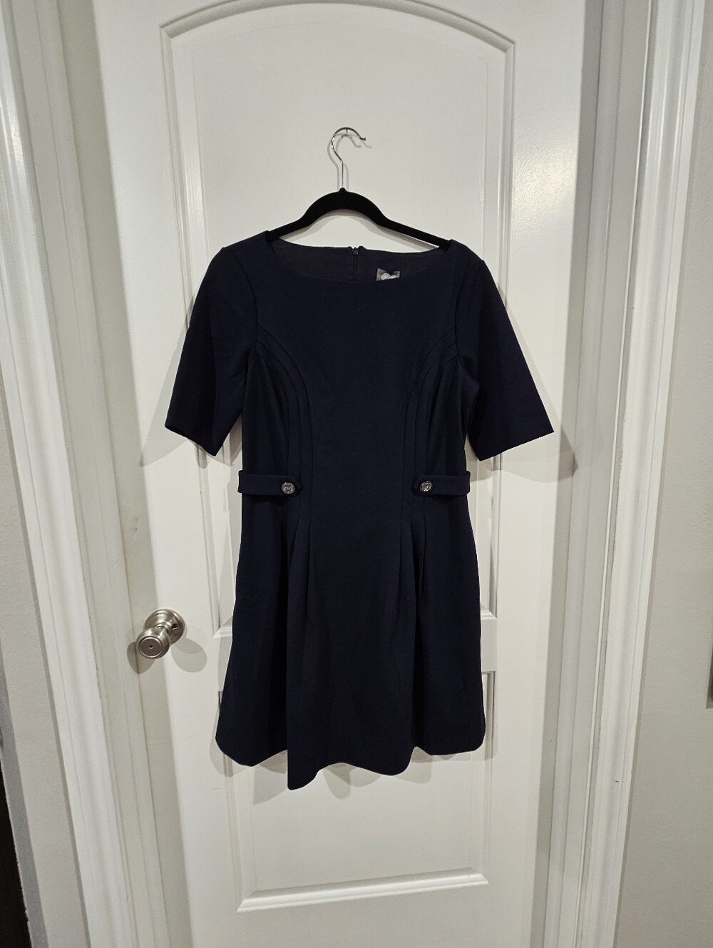Vince Camuto Navy Short-Sleeve Fit-and-Flare Dress